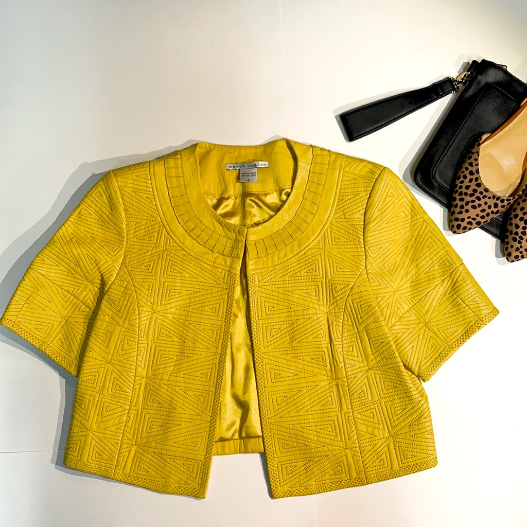 Peter Nygard Yellow Cropped Leather Jacket